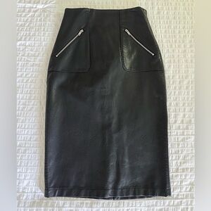 Zara Black Faux Leather Pencil Skirt with Silver Zipper Accents